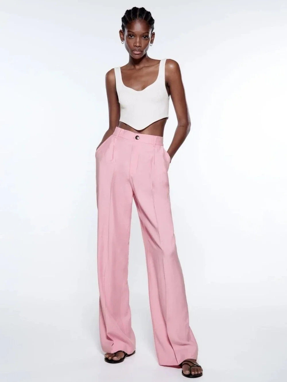 Zara Wide Legs Pants Pink Size XS